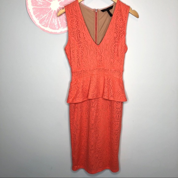 BCBGMaxazria Juliene peplum lace dress Ambrosia coral xs - Picture 4 of 8